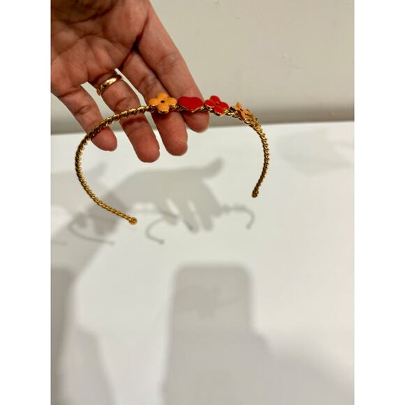 Louis Vuitton Monogram Flower Charm Enamel Gold Tone Braided Chain Headband - Picture 1 of 5